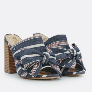 NWOT Sam Edelmann Yumi Block Heel Denim Striped Mules Size 7